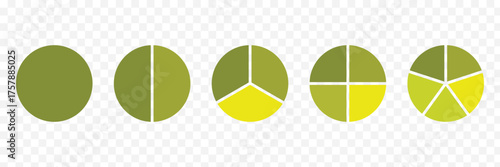 Pie chart set. Colorful diagram collection with sections or steps, segment of circle element icons collection for 1 2 3 4 5 6 7 8 9 10. Vector illustration.