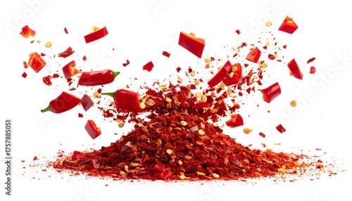 Fototapeta Naklejka Na Ścianę i Meble -  Red chili flakes exploding