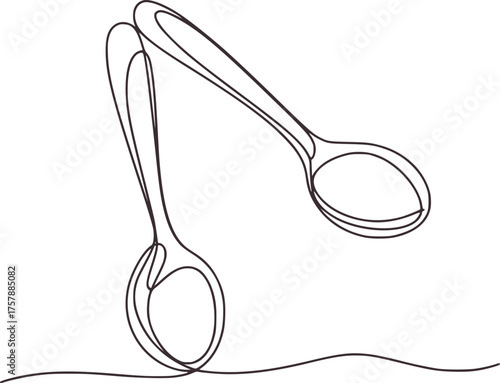Two spoons drawn with a single continuous line kitchenware utensil