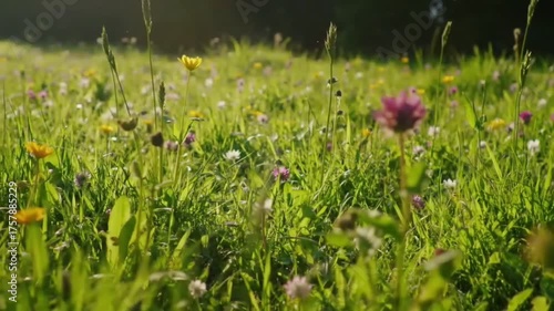 Beautiful Real Video of Peaceful Spring Morning in Countryside with Blooming Flowers and Sunlight

