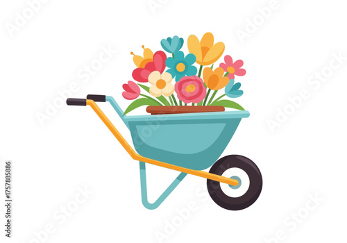 Wheelbarrow filled with colorful flowers illustration