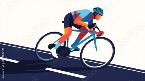Illustration Of Cyclist Speeding Down A Road, Wearing Athletic Gear And A Helmet Vector Design Template