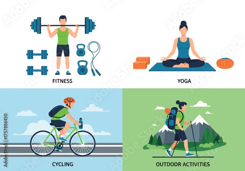Diverse fitness activities illustrations