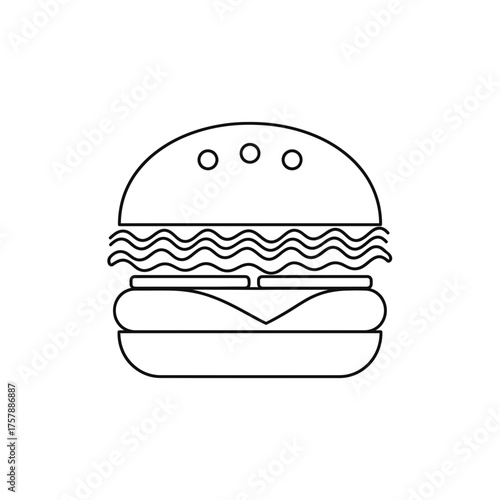 Minimalist outline illustration of a hamburger for design and commercial use