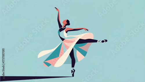 Illustration Of Dancer Mid-Pirouette, With Elegant Movement And Flowing Attire Vector Design Template