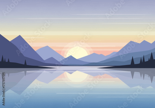 Serene landscape of mountains and calm water under a cloudy sky