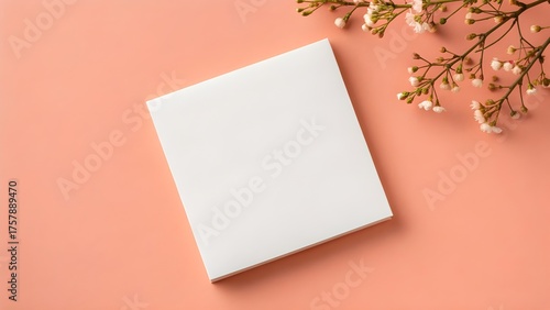 Plain White Sticky Note Pad on Soft Coral Background – Minimal Clean Stationery Mockup for Office Supplies, Branding Design, Desk Organization, Creative Workspace, and Product Presentation