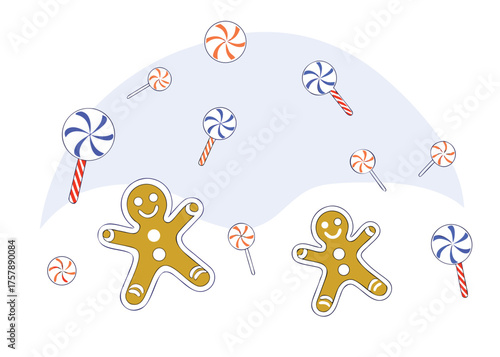 gingerbread men and candy on white background clip art preview