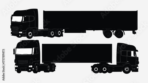 Powerful black semi trucks and trailers ready for heavy transport and logistics solutions
