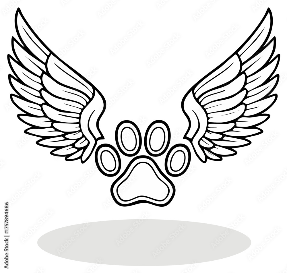 Fototapeta premium Winged Paw Print Design, Angel Pet Concept, Vector Illustration