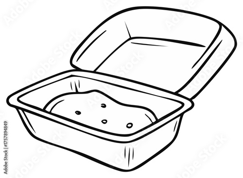 Cartoon Illustration of Empty Styrofoam Takeout Container with Leftovers, Food Waste Concept Art