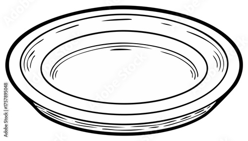 Empty round dinner plate cartoon outline kitchenware serving dish vector graphic