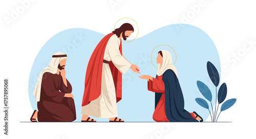Jesus blesses a woman who offered a small coin to the poor.