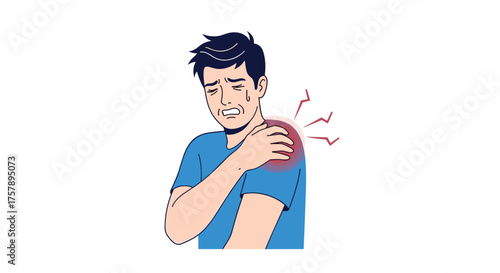 A man experiences severe shoulder pain indicating a possible injury or medical condition.