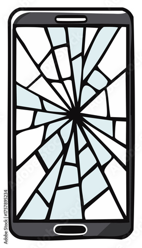 Digital device with cracked screen illustration Shattered mobile phone gadget concept