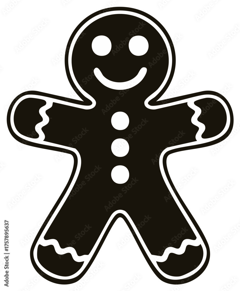 Obraz premium Classic black and white gingerbread man cookie graphic happy holiday dessert symbol