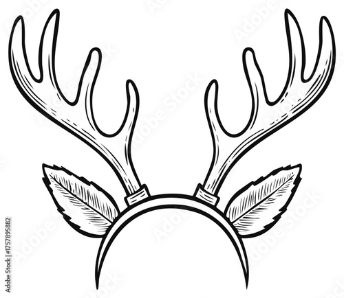 Christmas Holiday Reindeer Antler Headband with Leaves Decorative Illustration