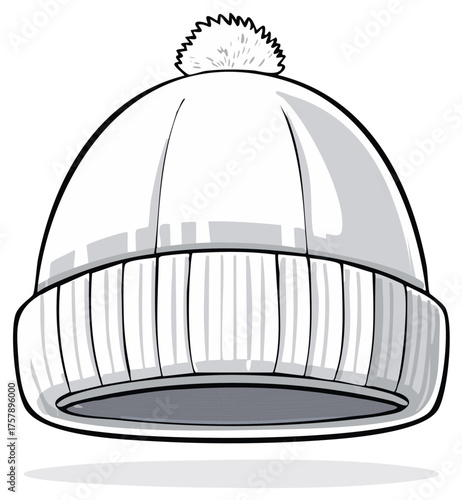 Vector illustration of a warm winter hat with a pompom, cartoon style