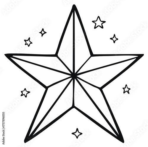 Simple Outline Five-Pointed Star with Small Stars