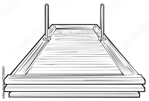 Wooden pier with two metal poles, illustration.