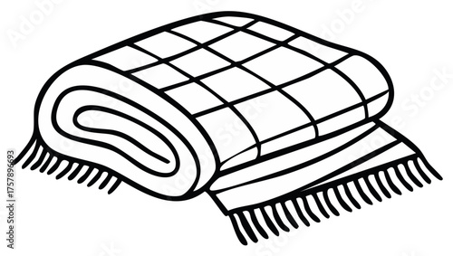 Rolled up blanket illustration, decorative fringe and stitched pattern