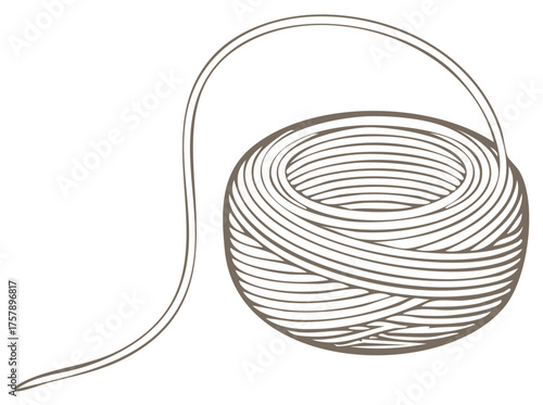 Illustration of a coil of rope with loose end, crafting and hobbies concept