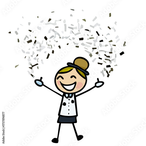 Joyful woman celebrating amidst confetti, an icon of elation
