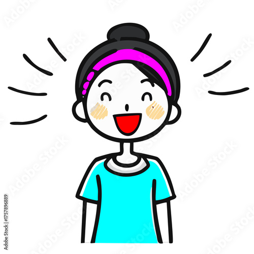 A joyful illustration of a woman with a headband expressing happiness