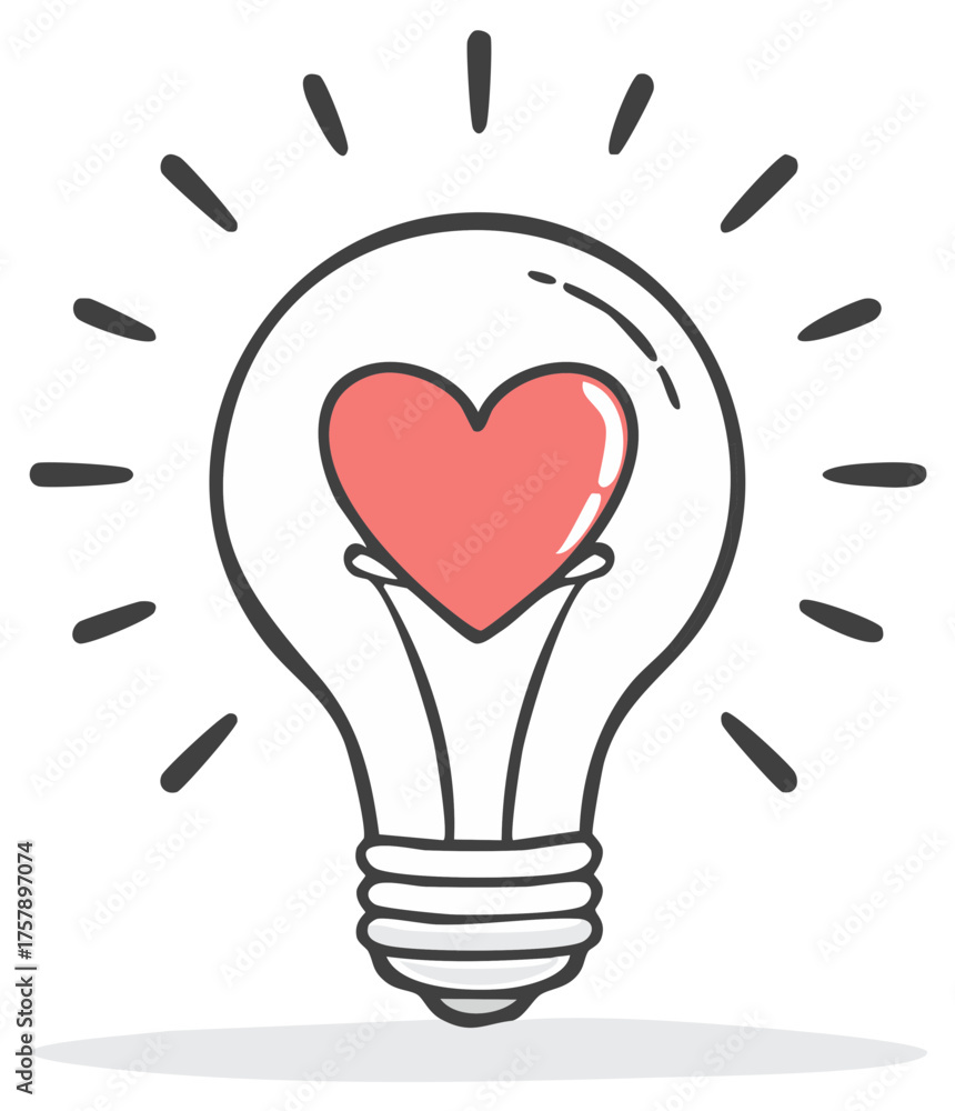 Fototapeta premium Illustration of a light bulb with a heart inside representing love and a creative idea