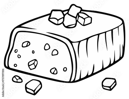 Hand Drawn Illustration of a Sweet Fudge Candy with Candied Topping for Coloring Pages and Book Illustrations
