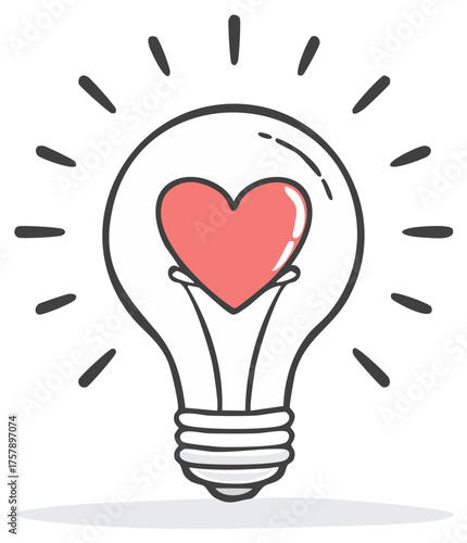 Illustration of a light bulb with a heart inside representing love and a creative idea