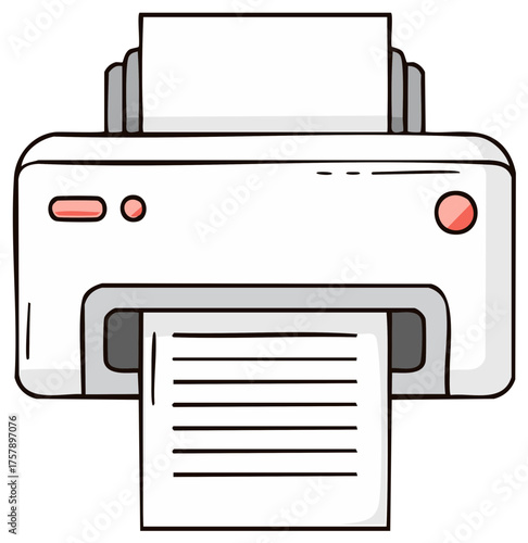 Cartoon style illustration of a printer printing a document with a paper sheet