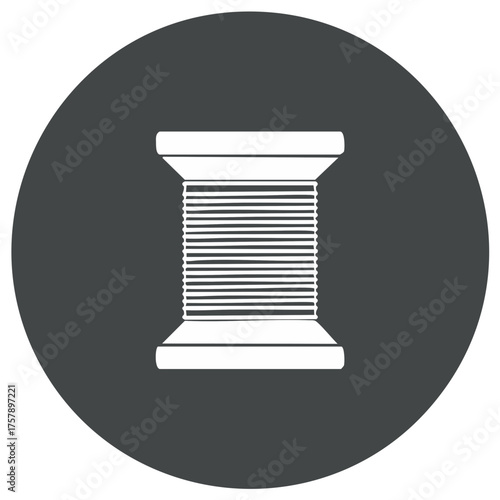 White thread spool icon with horizontal lines on a dark gray circular background