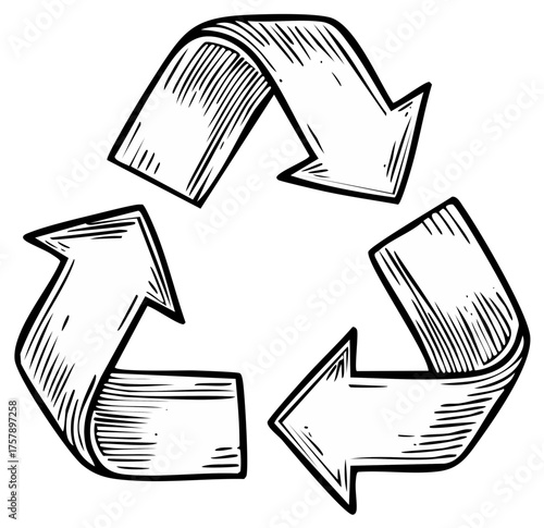 Recycling symbol illustration arrows hand drawn sketch recycling concept