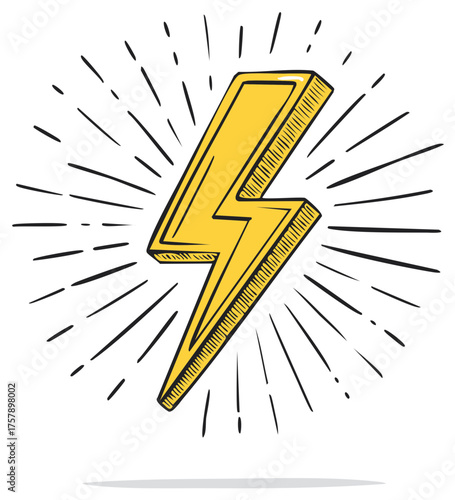 Stylized yellow lightning flash icon with radiating burst lines for dynamic power and energetic impact