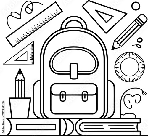 Backpack and school supplies books pencils