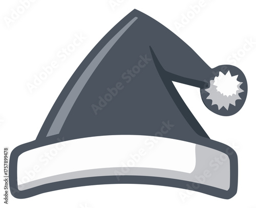 Stylish dark gray Santa hat with white brim and star shaped pompom an elegant vector for festive holiday designs and winter celebrations.