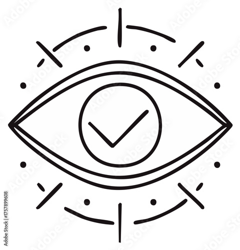 Visual Confirmation Icon Eye Graphic with Checkmark Signifying Approval and Verification