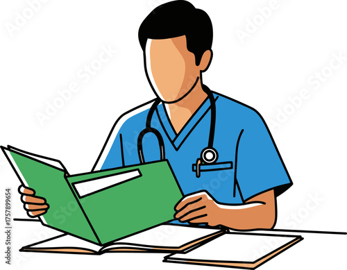 healthcare professional diligently reviewing vital patient records and essential medical data