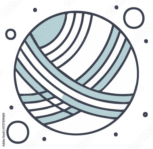 Stylized Yarn Ball with Thread Lines Surrounded by Dots and Circles