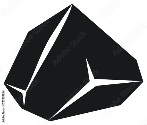 Rough Stone or Coal Nugget with White Cracks Isolated on White Background