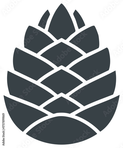 Stylized pine cone icon or hop cone symbol in dark grey flat design vector illustration