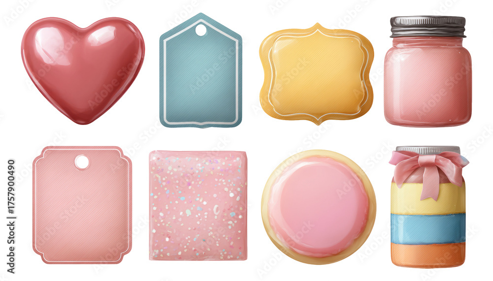 Fototapeta premium Colorful Collection of Isolated Decorative Objects with Unique Shapes