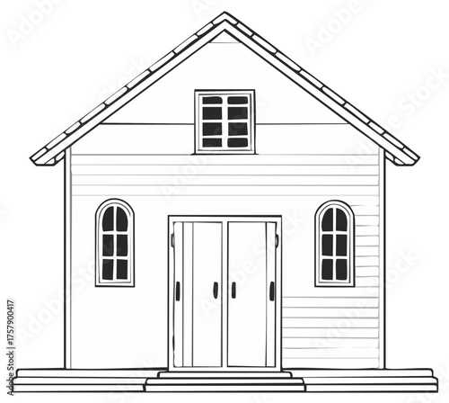 House Outline with Windows and Doors Architectural Home Drawing