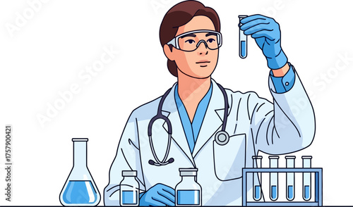 lab expert scrutinizes vial, igniting innovation for tomorrows health breakthroughs