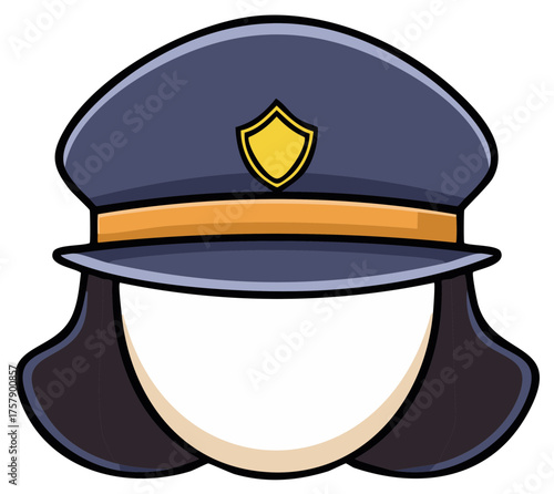 Illustration of a cartoon police officer hat with a shield badge.