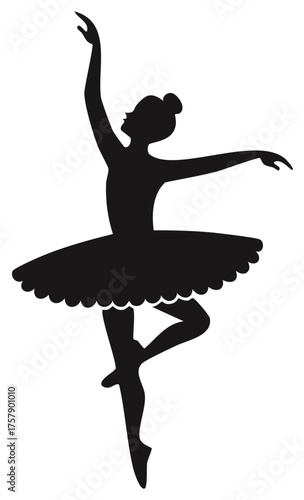 Ballerina Silhouette. Dancer in mid-air, wearing tutu skirt, ballet concept