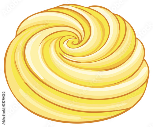 Cartoon Illustration of a Swirled Yellow Cream or Butter Rosette Topping