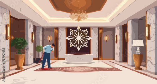 office boy cleaning on the flour vector