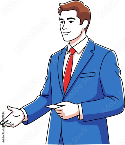 charismatic business leader initiates a welcoming introduction with professional intent